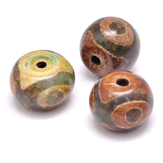 BDZ3-B38 Tibetan Dzi bead, natural agate, 1 pc, size 14~15x10~12mm