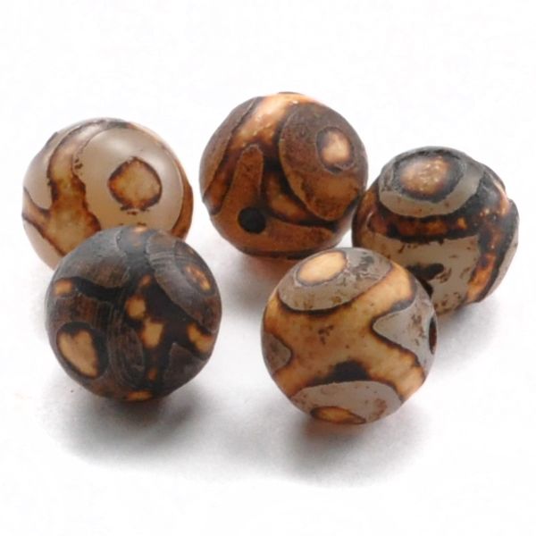 BDZA-002-10 Tibetan Dzi bead, natural agate, 1 pc, diameter ~10mm