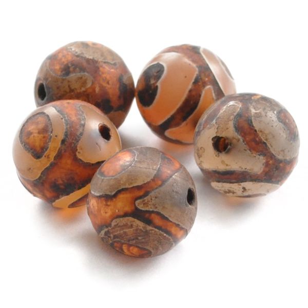 BDZA-002-12 Tibetan Dzi bead, natural agate, 1 pc, diameter ~12mm