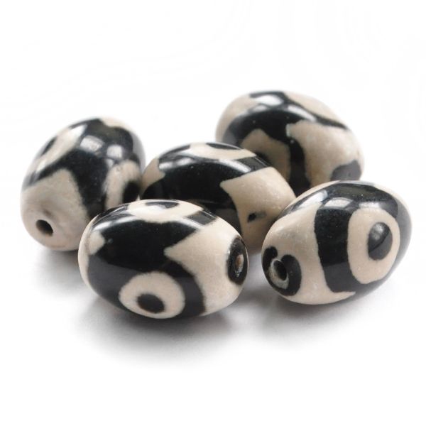 BDZA-008-14 Tibetan Dzi bead, natural agate, 1 pc, size ~14x10mm