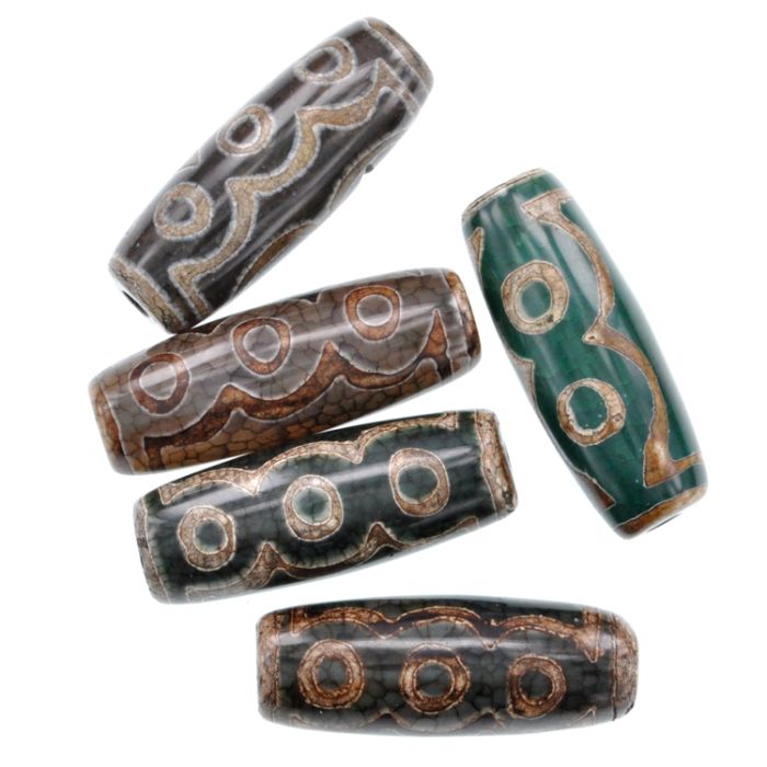 BDZO003-32B Dzi bead 5 eyes ~30x10.5mm natural agate