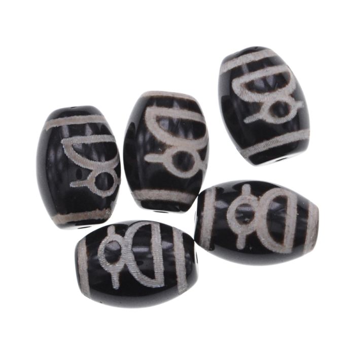 BDZS-309-01 Tibetan Dzi Kubera bead, natural agate, 1 pc., ~14x10mm
