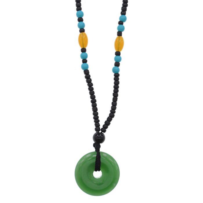 BUS052 Black Agate Beads with Jade B Disk
