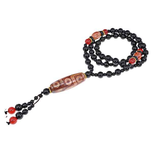 BUSD004-2 Rosary with brown Dzi bead 9 eyes 40x15mm, natural agate