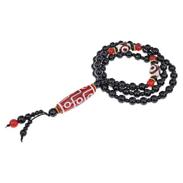 BUSD004-3 Rosary with red Dzi bead 9 eyes 40x15mm, natural agate
