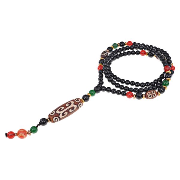 BUSD005 Rosary with large Dzi bead 40x15mm, natural agate