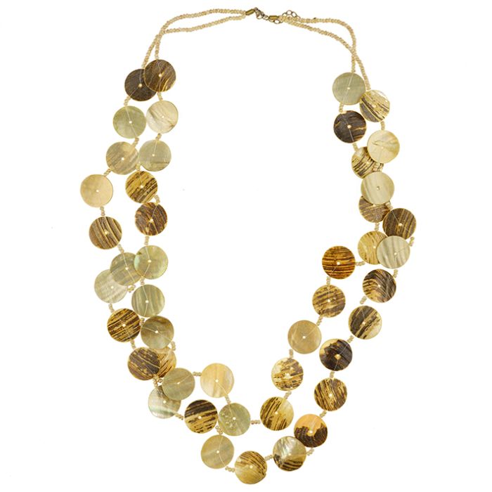 UG088-02 Plate and beads necklace, green