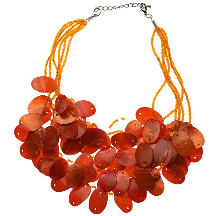 UG095 Necklace mother-of-pearl plates, orange