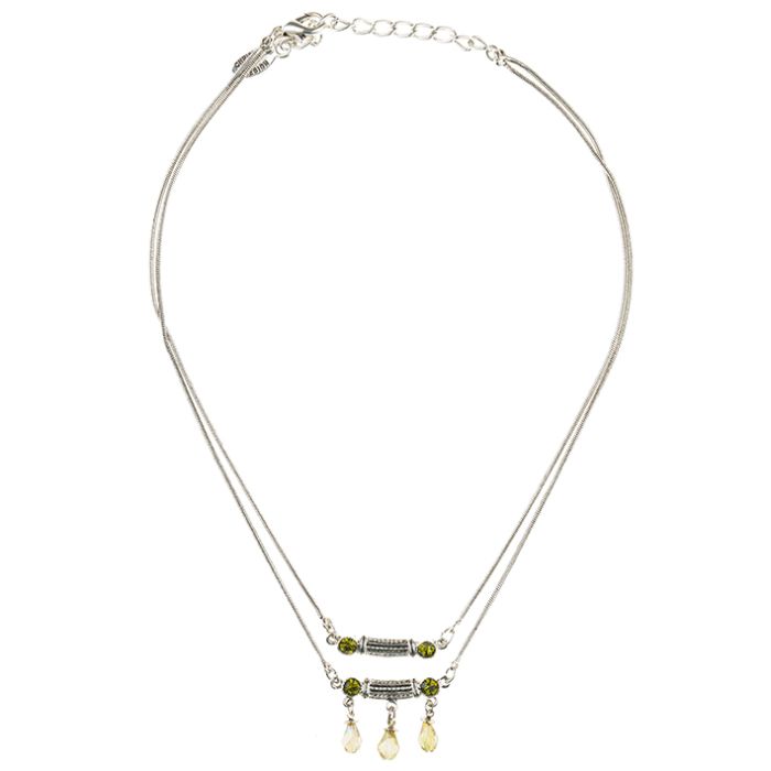 UG097-02 Necklace with rhinestones and stones, green