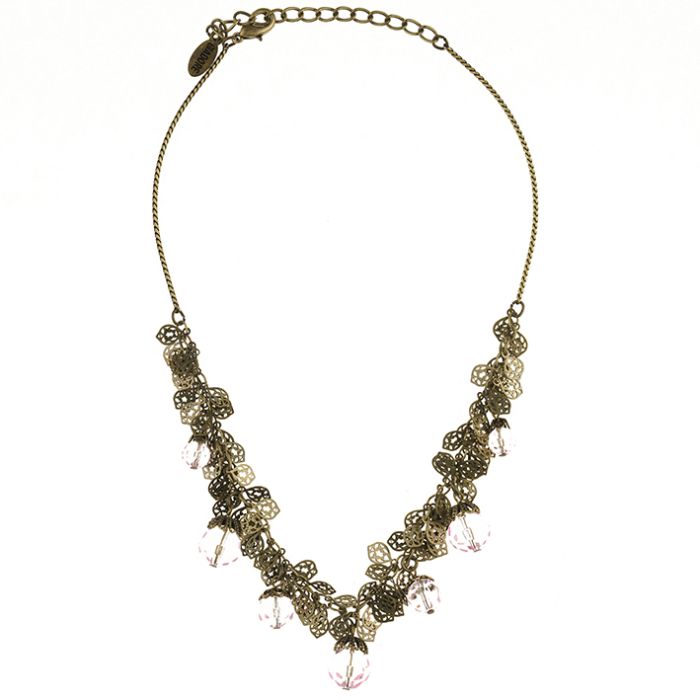 UG105-02 Pink Crystal Leaves Necklace