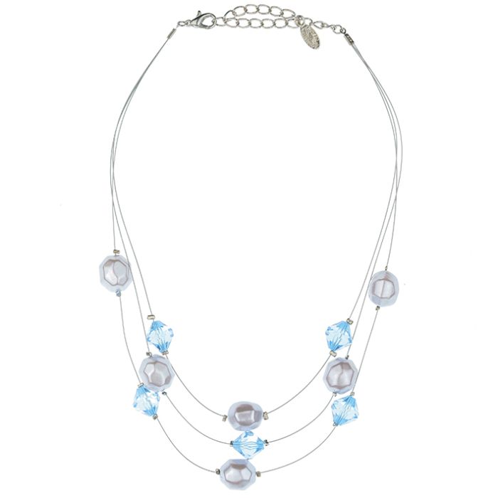 UG125-02 Pearl and crystal necklace, blue