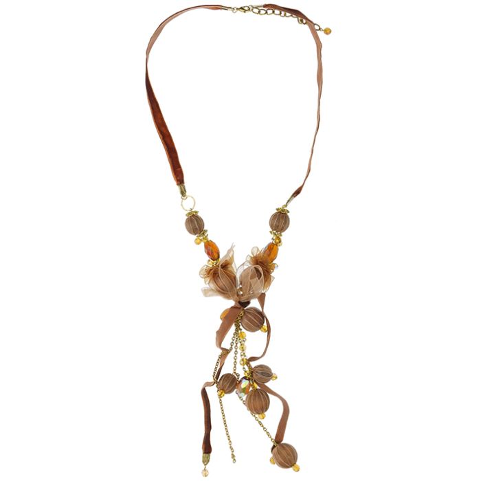 UG129-02 Necklace Velvet and silk brown