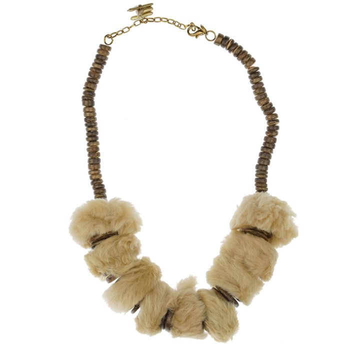 UG178-01 Necklace with fur inserts, light brown