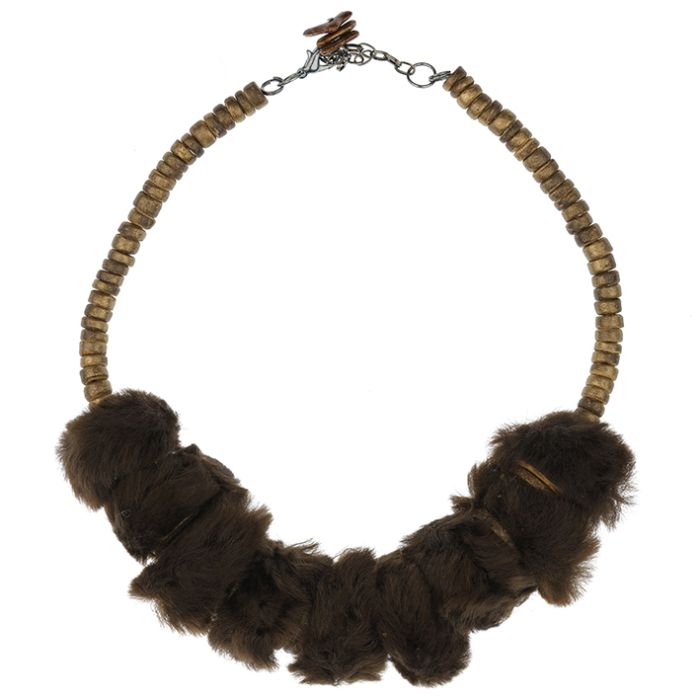 UG178-02 Necklace with fur inserts, dark brown